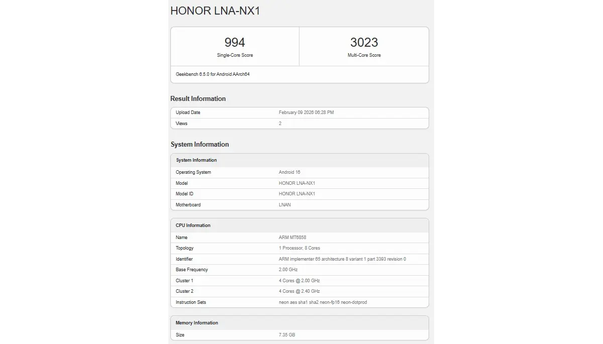 ظهور Honor 600 Lite على Geekbench بمعالج Dimensity 7100