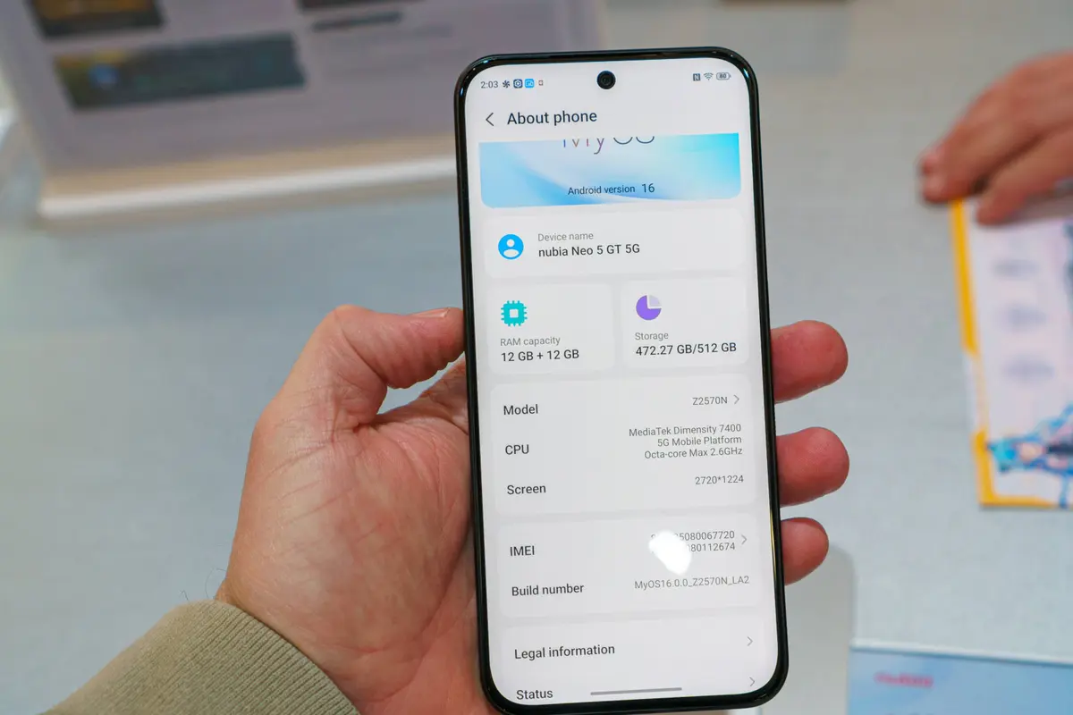 هاتف nubia Neo 5 GT يعمل بمعالج Dimensity 7400